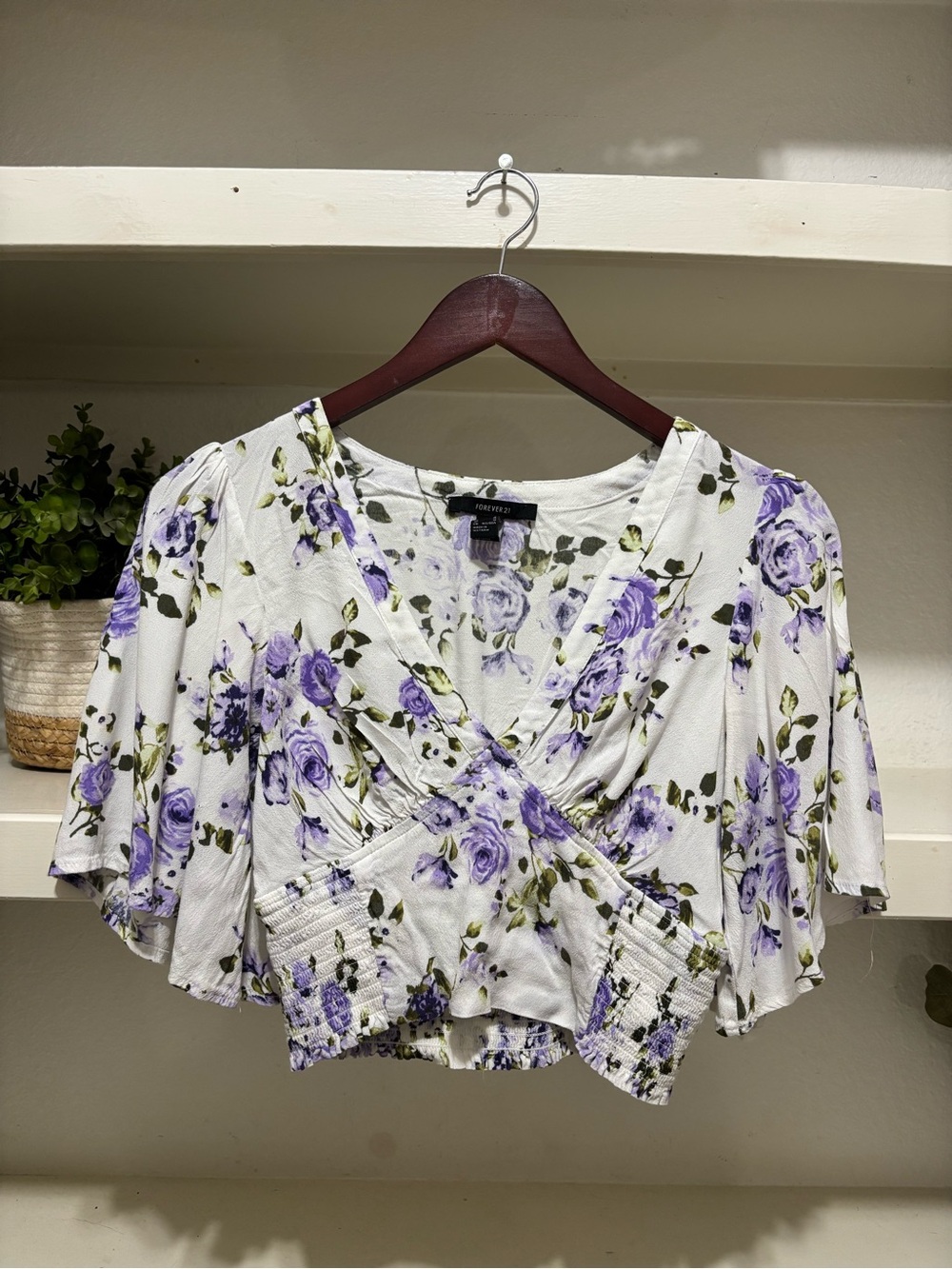 Forever 21 White Floral Lavender Wrap Crop Top